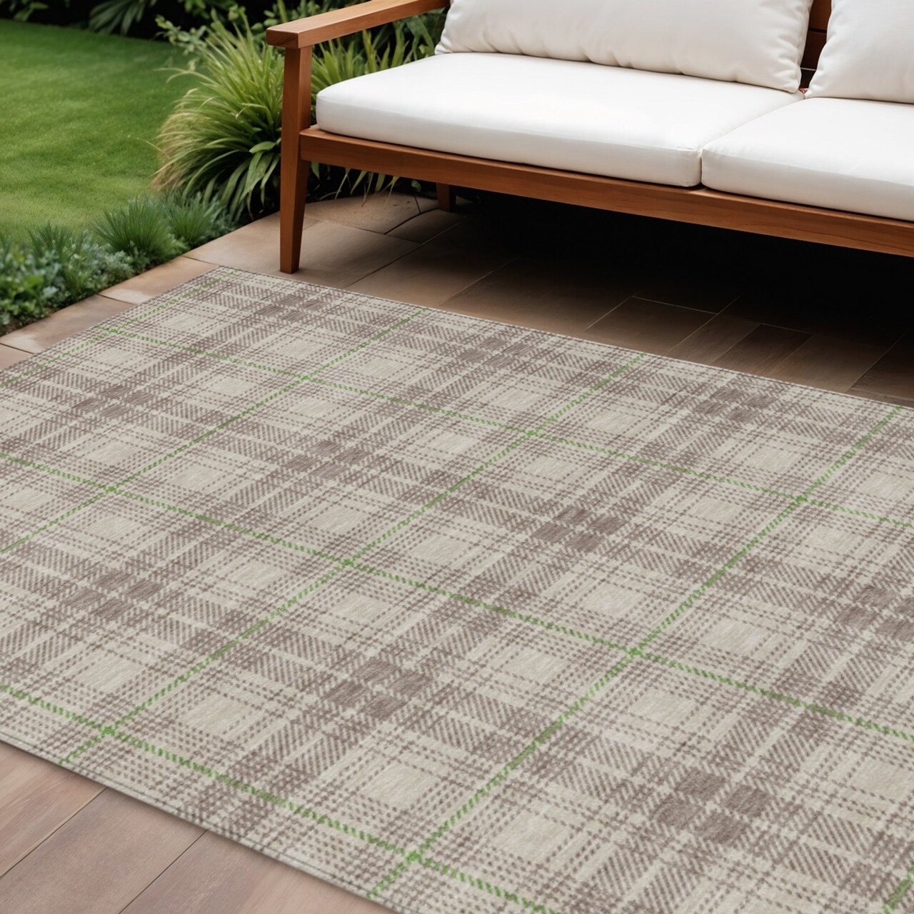 Edge Collections - 9' x 12' - Beige - Durable Plaid Area Rug for Indoor and Outdoor Use - 1 Piece